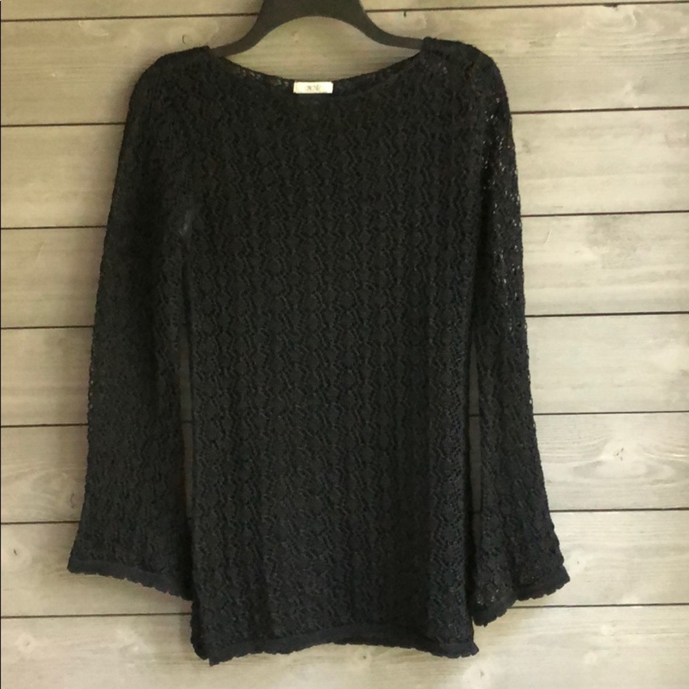 Black Mesh Knit Tunic Top
